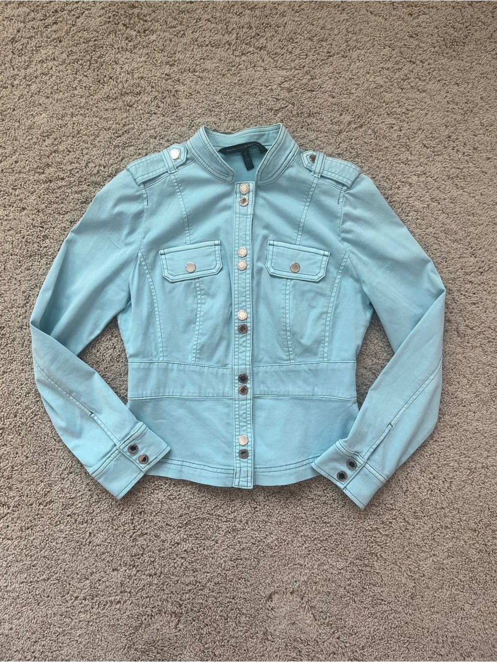 white house black market blue button up jacket